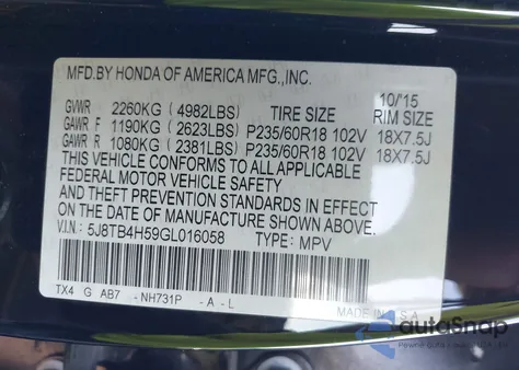 2016 Acura Rdx Technology & Acurawatch Plus Packages/Technology Package from USA, damaged, VIN 5J8TB4H59GL016058